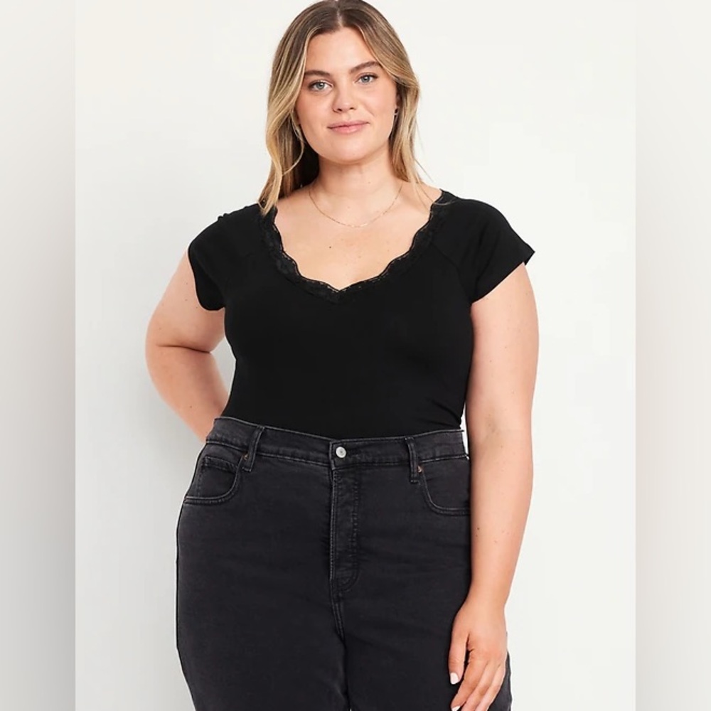 Old navy black lace trim v neck top t shirt 4 for $20